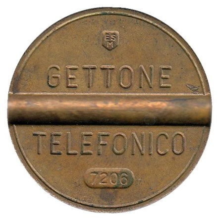 Телефонный жетон. 7206. Италия. 1972 год. (Отметка: ESM)