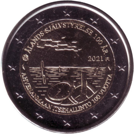 Монета 2 евро. 2021 год, Финляндия. 100 лет самоуправлению в Аландском регионе.