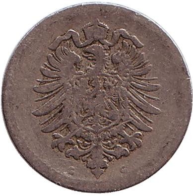 Монета 5 пфеннигов. 1875 год (G), Германская империя. Монета 5 пфеннигов. 1875 год (G), Германская империя.