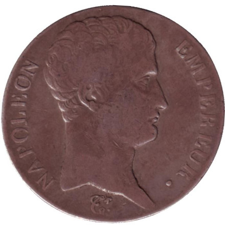 Монета 5 франков. 1804 год (AN 13), Франция. Наполеон I Бонапарт.
