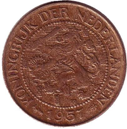 Монета 1 цент. 1957 год, Суринам.