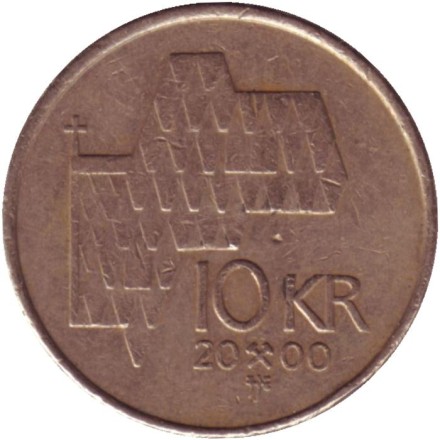 Монета 10 крон. 2000 год, Норвегия. Король Харальд V. Монета 10 крон. 2000 год, Норвегия. Король Харальд V.