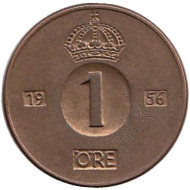 Монета 1 эре. 1956 год, Швеция. Монета 1 эре. 1956 год, Швеция.