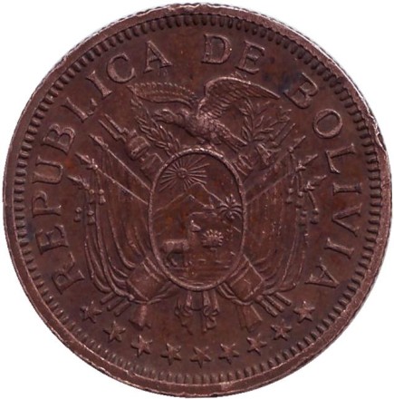 Монета 5 боливиано. 1951 год (KN), Боливия.