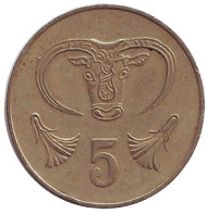 Монета 5 центов. 1983 год, Кипр. Бык. Монета 5 центов. 1983 год, Кипр. Бык.