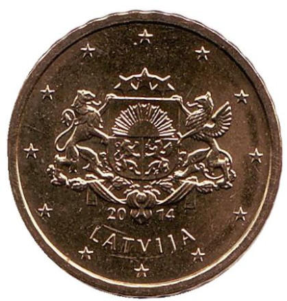 Монета 10 центов, 2014 год, Латвия.