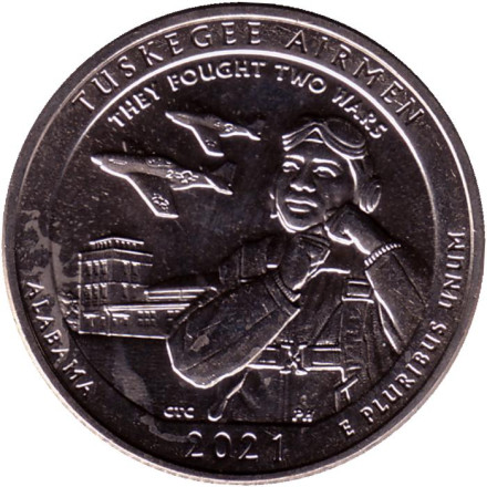 Монета 25 центов (S). 2021 год, США. Пилоты из Таскиги. Парк № 56.