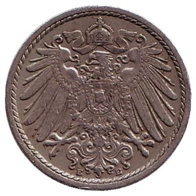 Монета 5 пфеннигов. 1912 год (E), Германская империя.