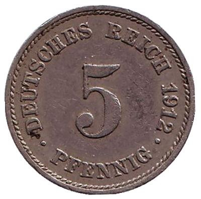 Монета 5 пфеннигов. 1912 год (E), Германская империя.