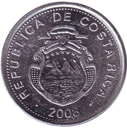 Монета 10 колонов. 2008 год, Коста-Рика.