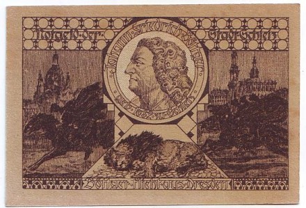 Нотгельд Шлайца. Иоганн Бёттгер. 50 пфеннигов. 1921 год, Веймарская республика (Германия). Нотгельд Шлайца. Иоганн Бёттгер. 50 пфеннигов. 1921 год, Веймарская республика (Германия).