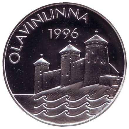 Монета 10 евро. 1996 год, Финляндия. Крепость Олавинлинна.