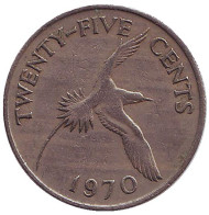 Монета 25 центов. 1970 год, Бермудские острова. Белохвостый фаэтон. Монета 25 центов. 1970 год, Бермудские острова. Белохвостый фаэтон.