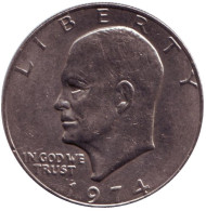 Дуайт Эйзенхауэр. 1 доллар, 1974 год (P), США.  Дуайт Эйзенхауэр. 1 доллар, 1974 год (P), США.