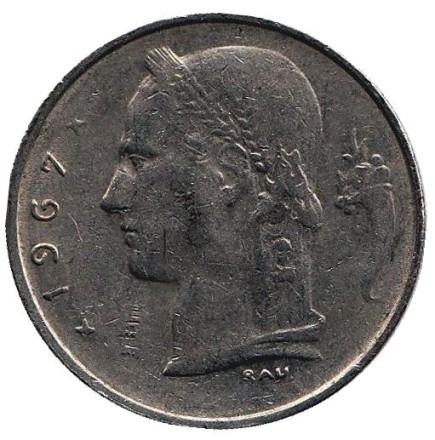 Монета 1 франк. 1967 год, Бельгия. (Belgie)