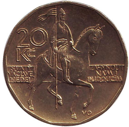 Монета 20 крон. 1999 год, Чехия. Всадник (Святой Вацлав).