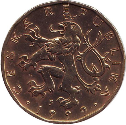 Монета 20 крон. 1999 год, Чехия. Всадник (Святой Вацлав). Монета 20 крон. 1999 год, Чехия. Всадник (Святой Вацлав).