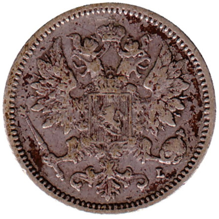 Монета 25 пенни. 1894 год, Финляндия в составе Российской Империи. Монета 25 пенни. 1894 год, Финляндия в составе Российской Империи.