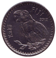 Монета 20 центов. 2012 год, Фиджи. Попугай какаду. Церемониальный зуб кашалота.