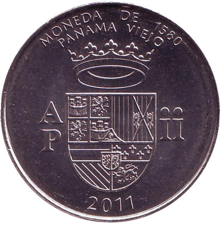 Монета 1/2 бальбоа. 2011 год, Панама. UNC. Панама-Вьехо - валюта 1580 года.
