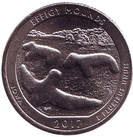 Монета 25 центов (P). 2017 год, США. Национальный памятник Эффиджи-Маундз. Парк № 36.