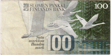 Банкнота 100 марок. 1986 год, Финляндия. Без литеры А. Ян Сибелиус.