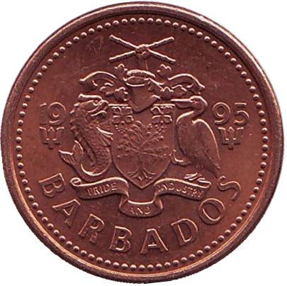 Монета 1 цент. 1995 год, Барбадос.