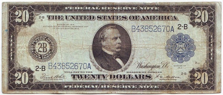 Банкнота 20 долларов. 1914 год, США. Гровер Кливленд.