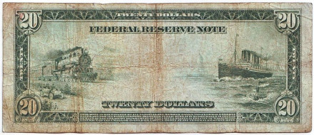 Банкнота 20 долларов. 1914 год, США. Гровер Кливленд. Банкнота 20 долларов. 1914 год, США. Гровер Кливленд.