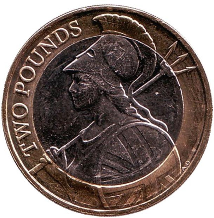 Монета 2 фунта. 2015 год, Великобритания. Новый тип.