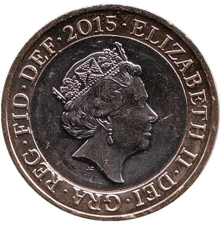 Монета 2 фунта. 2015 год, Великобритания. Новый тип. Монета 2 фунта. 2015 год, Великобритания. Новый тип.