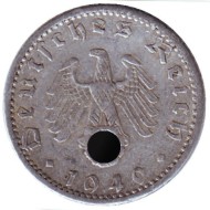 Монета 50 рейхспфеннигов. 1940 год, Германия (Третий Рейх). (F). Монета 50 рейхспфеннигов. 1940 год, Германия (Третий Рейх). (F).