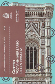 Монета 2 евро. 2017 год, Сан-Марино. 750 лет со дня рождения итальянского художника и архитектора Джотто ди Бондоне.