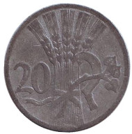 Монета 20 геллеров. 1940 год, Протекторат Богемии и Моравии. Монета 20 геллеров. 1940 год, Протекторат Богемии и Моравии.