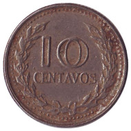 Монета 10 сентаво. 1973 год, Колумбия. Монета 10 сентаво. 1973 год, Колумбия.