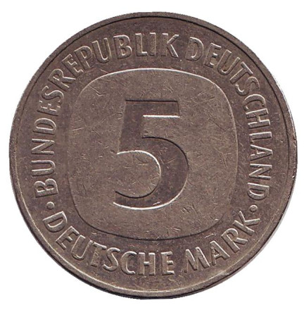 Монета 5 марок. 1983 год (J), Германия. Из обращения.