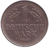 Монета 1 марка. 1981 год (D), ФРГ. Из обращения.