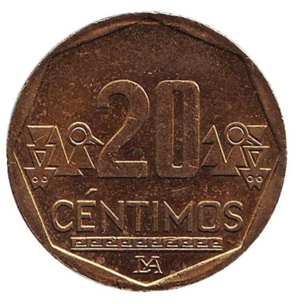 Монета 20 сентимов. 2014 год, Перу.