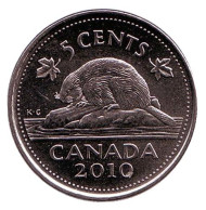 Монета 5 центов, 2010 год, Канада. Бобр. Монета 5 центов, 2010 год, Канада. Бобр.