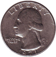 Вашингтон. Монета 25 центов. 1971 (D) год, США.