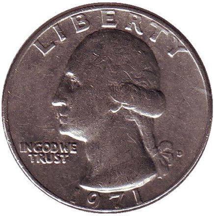 Монета 25 центов. 1971 (D) год, США. Вашингтон.