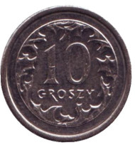 Монета 10 грошей. 2005 год, Польша. Монета 10 грошей. 2005 год, Польша.