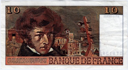Банкнота 10 франков. 1976 год, Франция. Гектор Берлиоз. Банкнота 10 франков. 1976 год, Франция. Гектор Берлиоз.