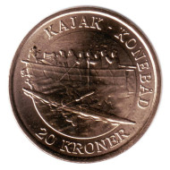 Монета 20 крон. 2010 год, Дания. Каяк-Умиак. Монета 20 крон. 2010 год, Дания. Каяк-Умиак.