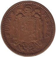 Монета 1 песета. 1947 год, Испания. (54 внутри звезды). Монета 1 песета. 1947 год, Испания. (54 внутри звезды).