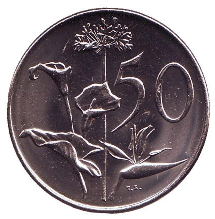 Монета 50 центов. 1973 год, ЮАР. UNC. Цветы.