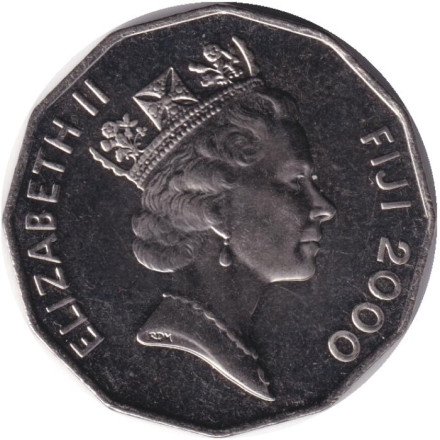 Монета 50 центов. 2000 год, Фиджи. Фиджийское каноэ Такиа (Каунитони).