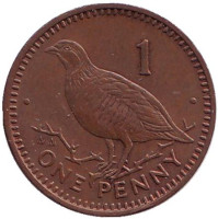 Берберская куропатка. Монета 1 пенни, 1990 год, Гибралтар. (AA)