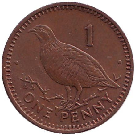 Монета 1 пенни, 1990 год, Гибралтар. (AA) Берберская куропатка.