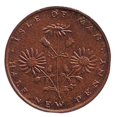 Монета 1/2 нового пенни. 1975 год, Остров Мэн. Цветущие сорняки.